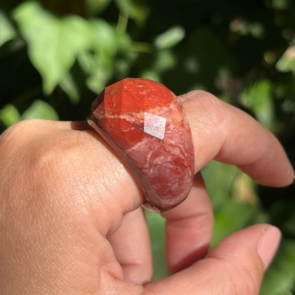 Size 9.75 Chunky faceted red jasper statement ring 0801‎